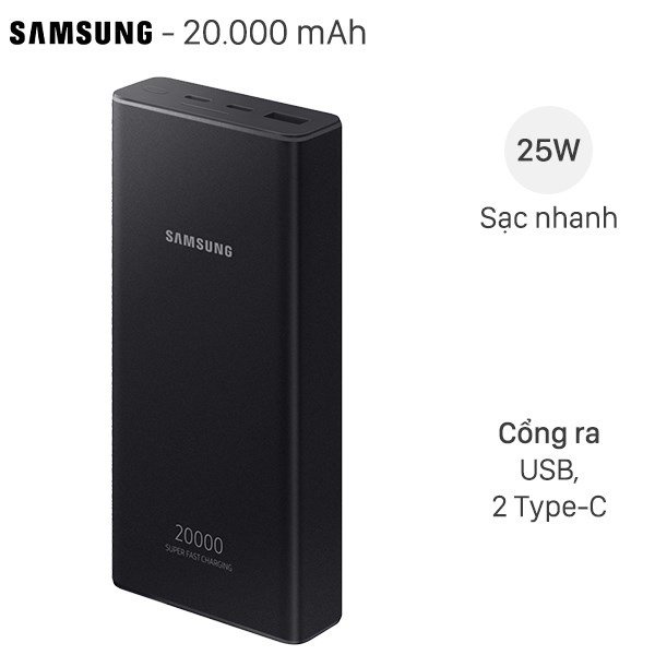 Pin Dự Phòng Siêu Nhanh 25W EB-P5300 Dung Lượng 20.000mAh Chính Hãng Samsung, Fullbox, Nguyên Seal, Bảo Hành Hãng