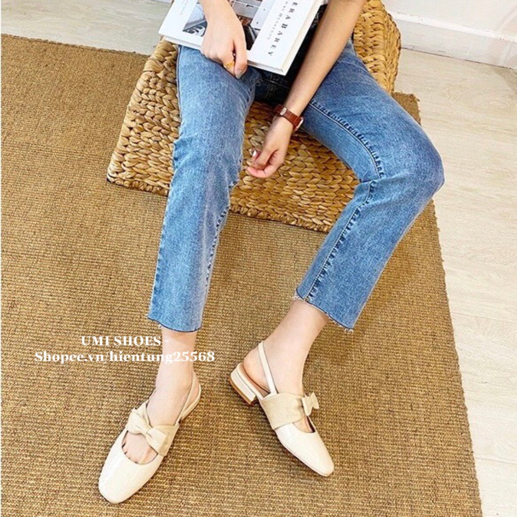 [HOT] Giày nữ Slingback phối nơ da mềm đơn giản nhẹ nhàng búp bê nữ tính xinh đẹp đế cao 3cm dễ phối đồ mẫu mới trend
