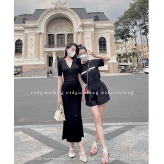 Đầm thun body cổ chéo đuôi cá dáng dài