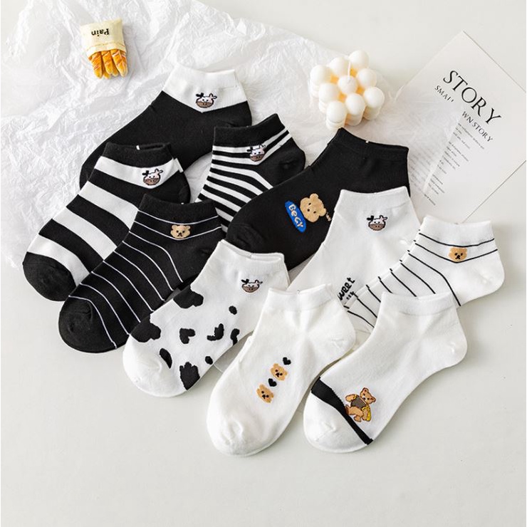Set 10 Đôi Tất Vớ Nữ Ngắn Cổ Bò Sữa SS2 Như Hình
