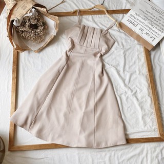 Đầm 2 dây nude ngực xếp ly