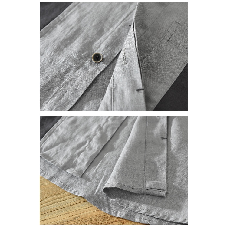 Áo Sơ Mi Linen Tay Lửng Phong Cách Nhật Bản Thời Trang Mùa Hè Cho Nam