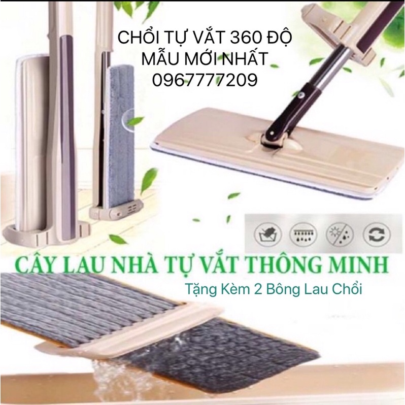Cây Lau Nhà - Chổi Lau Nhà Tự Vắt  Xoay 360 Độ Tặng Kèm 2 Bông Lau