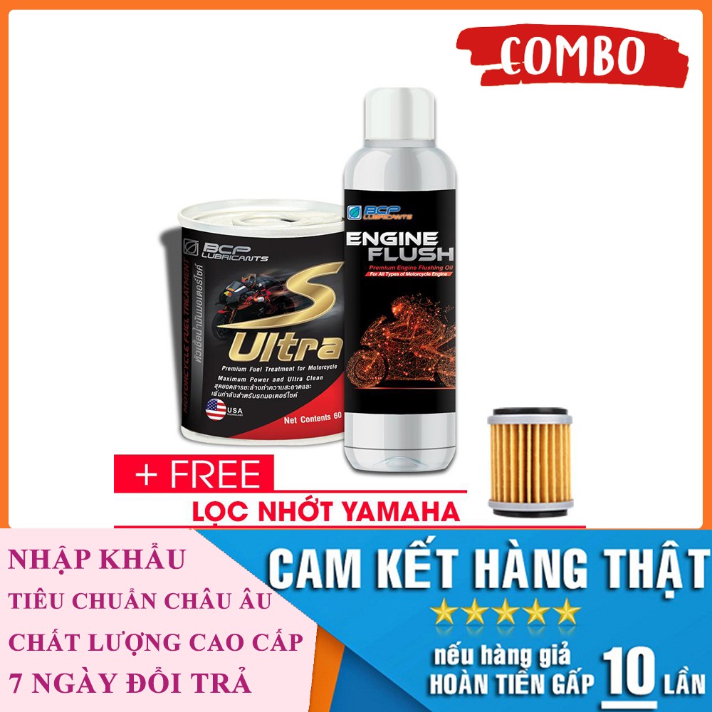 Combo Phụ Gia Làm Sạch Động Cơ BCP Engine Flush + Phụ Gia Làm Sạch Buồng Đốt Xe Máy BCP S Ultra Thái Lan TẶNG LỌC NHỚT