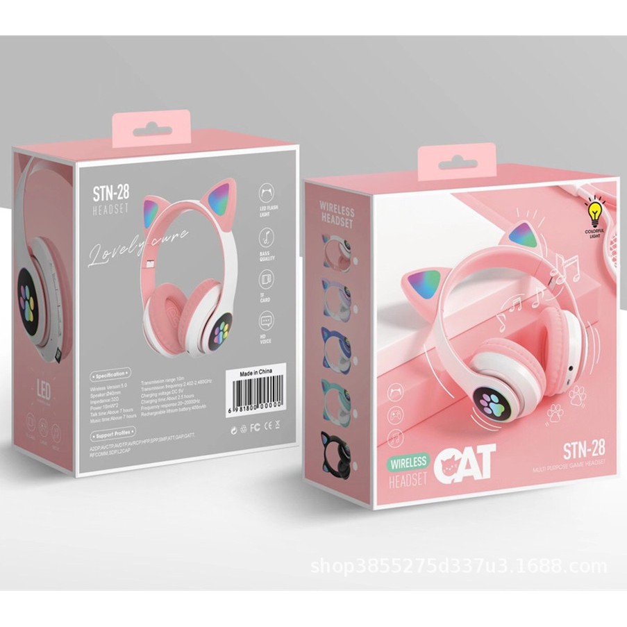 [Sẵn] Tai Nghe Mèo Bluetooth Dễ Thương Có Led Đổi Màu Siêu Cute | Headphone Bluetooth Tai Mèo Có Mic, Âm Thanh Sống Động