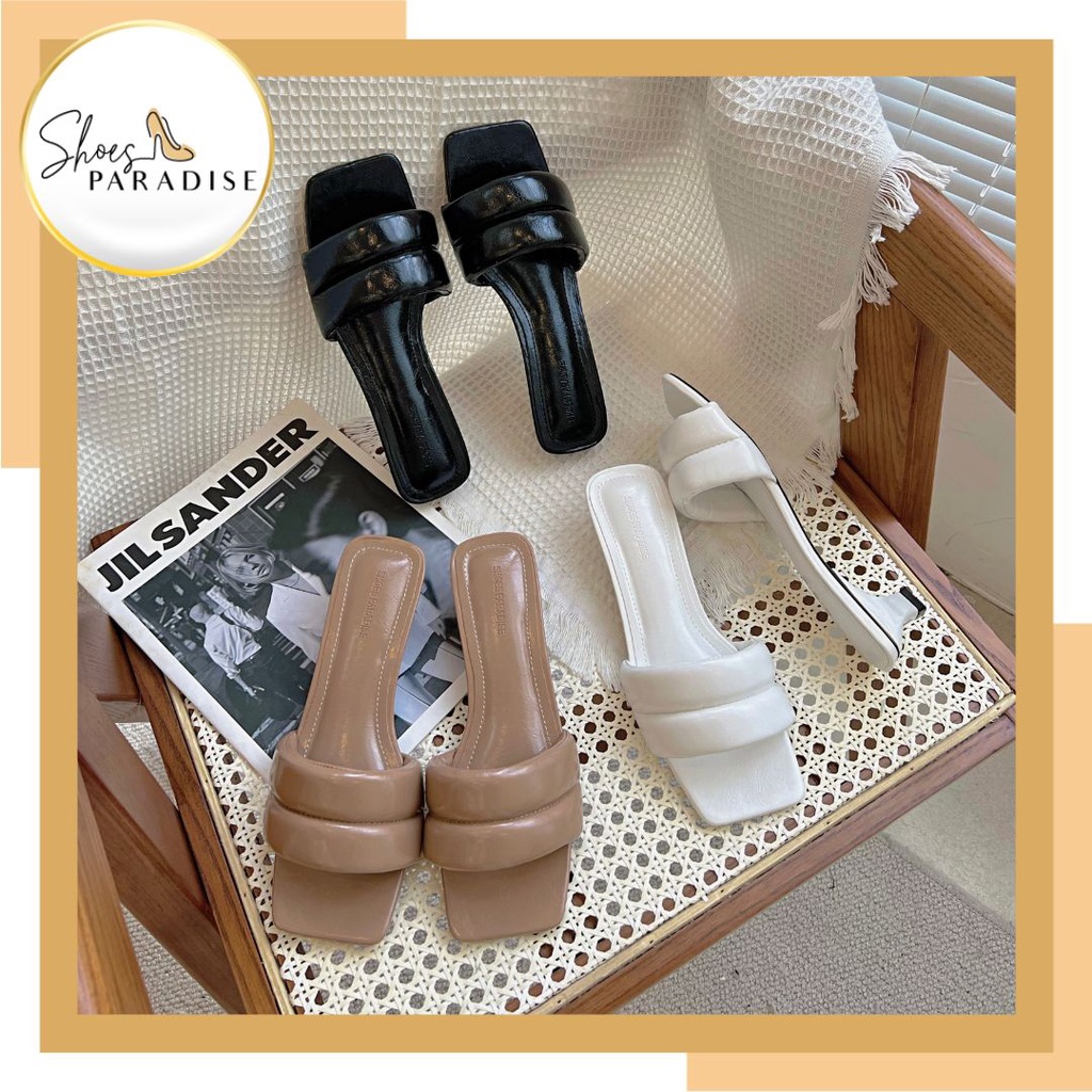 Giày cao gót nữ bảng ngang mút cao gót 3p đế vuông da mềm êm hàn quốc SHOESPARADISE