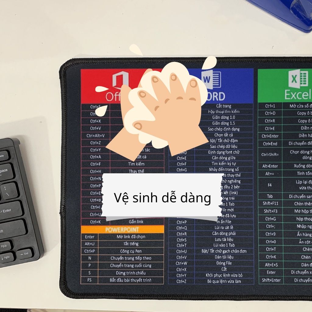 Lót chuột PHÍM TẮT 25x30, pad chuột văn phòng, game, học MagicPAD Magicwrapvn