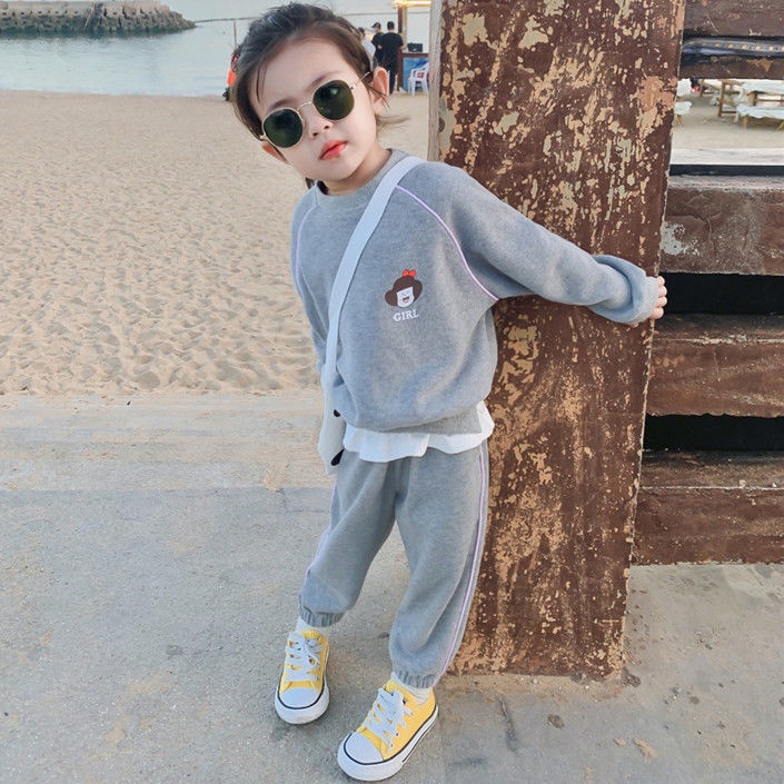 Bộ Áo Sweater Phối Quần Dài Giả Hai Lớp Dáng Rộng Thời Trang Xuân Thu Mới Cho Bé Gái