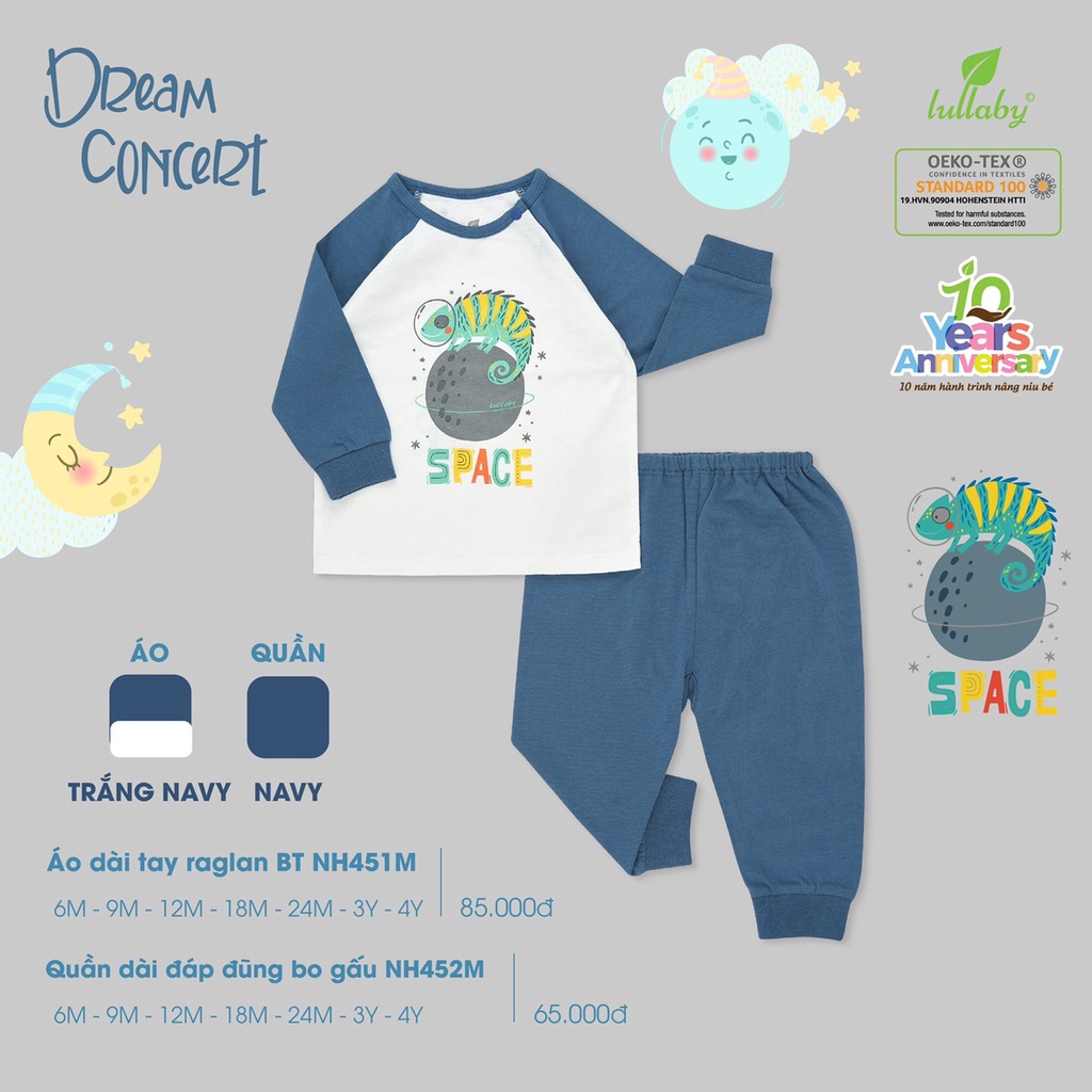 Bộ cài vai dài tay raglan bé trai Lullaby 2022
