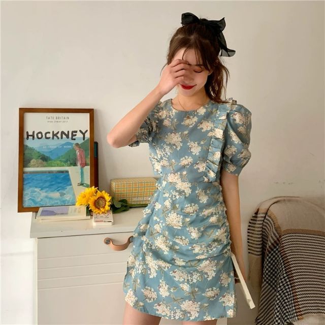 [FREESHIP] váy hoa nhí  chữ A màu xanh cao cấp | BigBuy360 - bigbuy360.vn