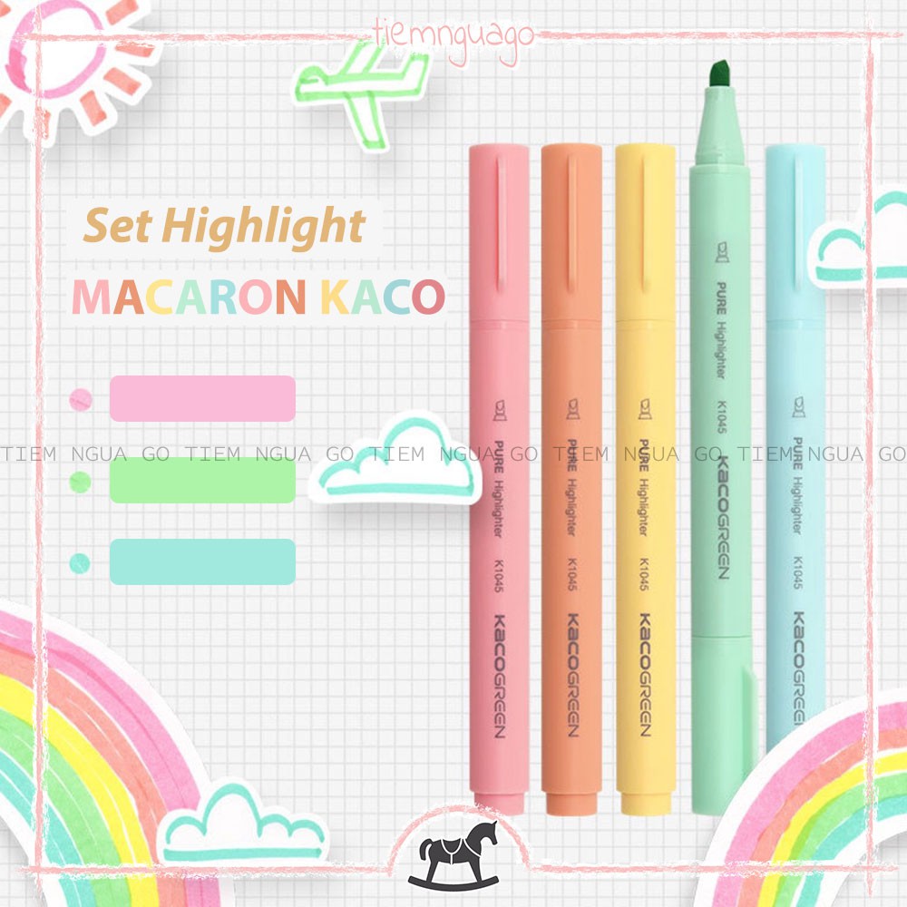 Hộp 5 Bút Highlight Macaron Kaco Văn phòng phẩm, Nhà Sách Online - Tiệm Ngựa Gỗ