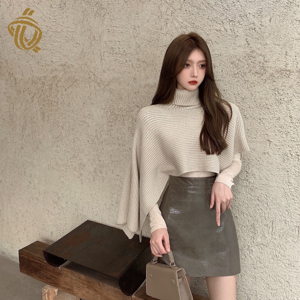 Set áo len cổ cao phối chân váy lưng cao thời trang thu đông mới cho nữ 2021