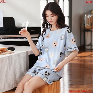 Bộ short cotton màu xanh dương - Micha A51