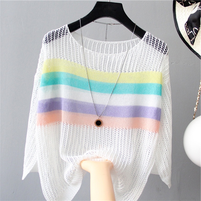 Áo Sweater Dệt Kim Mỏng Dáng Rộng Tay Lửng 7 Màu Sắc Kẹo Ngọt Thời Trang Mùa Hè 2022