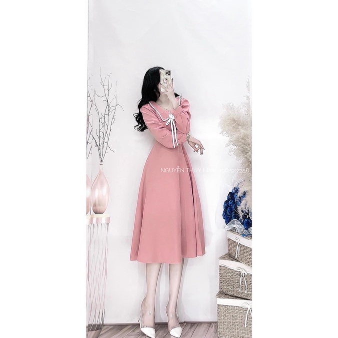 ĐẦM NỮ DỰ TIỆC CỔ LẬT TAY DÀI SANG CHẢNH QUÝ PHÁI PU THỜI TRANG HHP