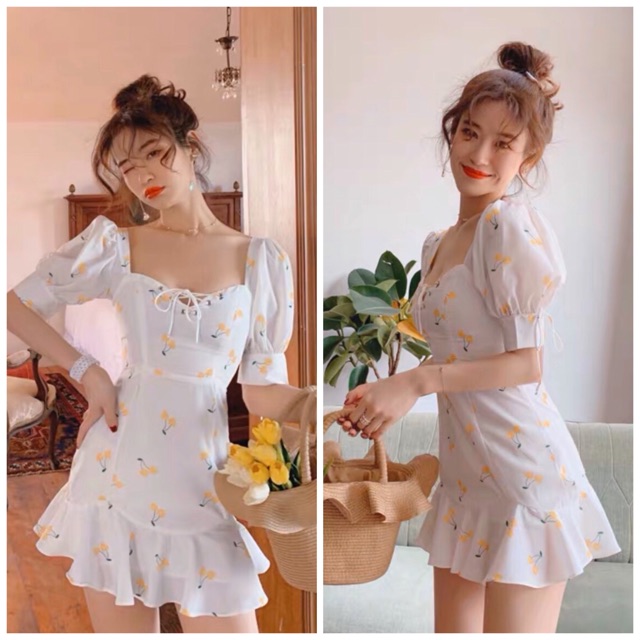 Đầm cherry vàng nghệ mắc cáo