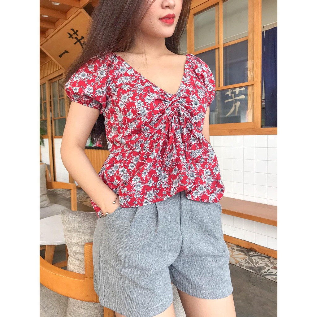 Ao thun nu kieu BabyDoll rut day eo co tim khoet sau thoi trang cao cap