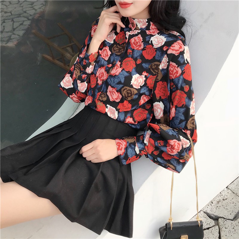 Áo sơ mi nữ họa tiết hoa Emilyshop ulzzang