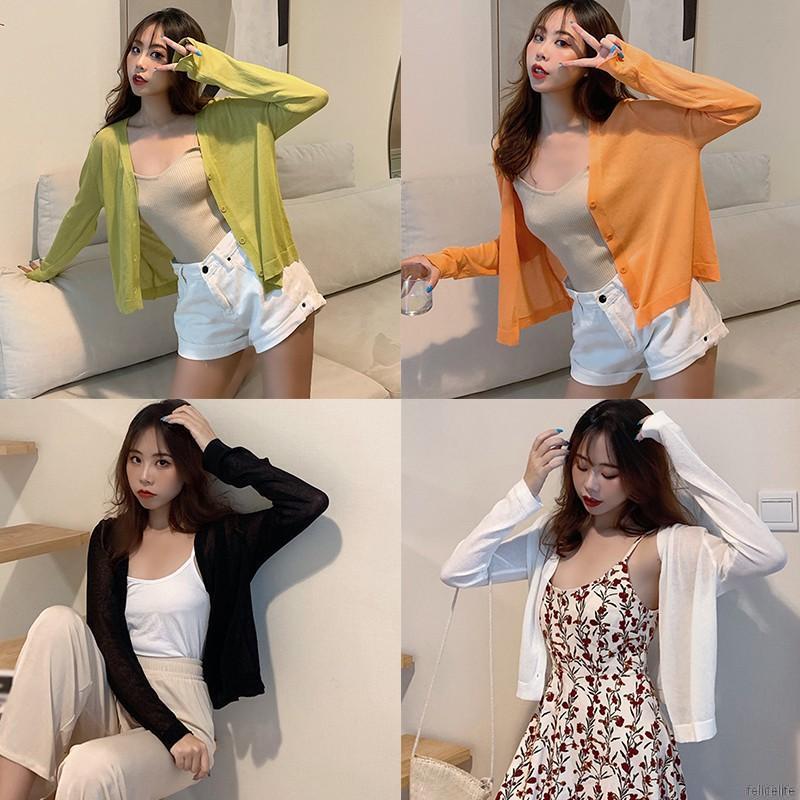 Áo Khoác Cardigan Dài Tay Cổ Chữ V Phối Nút Xinh Xắn Dành Cho Nữ