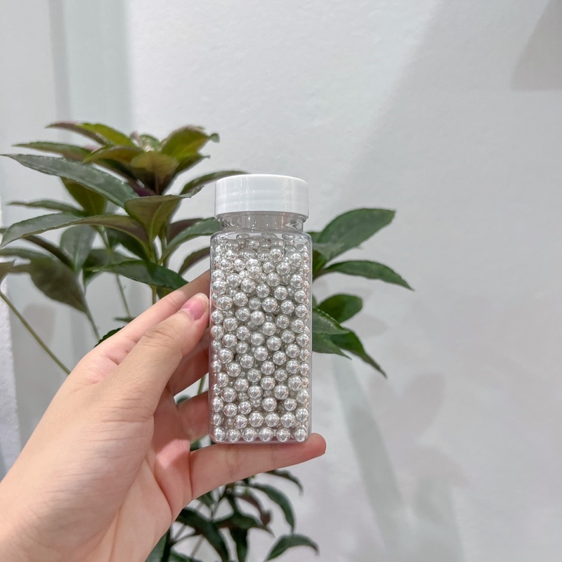 Kẹo trang trí bi tròn màu bạc kích cỡ 2mm, 4mm, 6mm, 8mm, cốm rắc các loại bánh sinh nhật, donut, cupcake