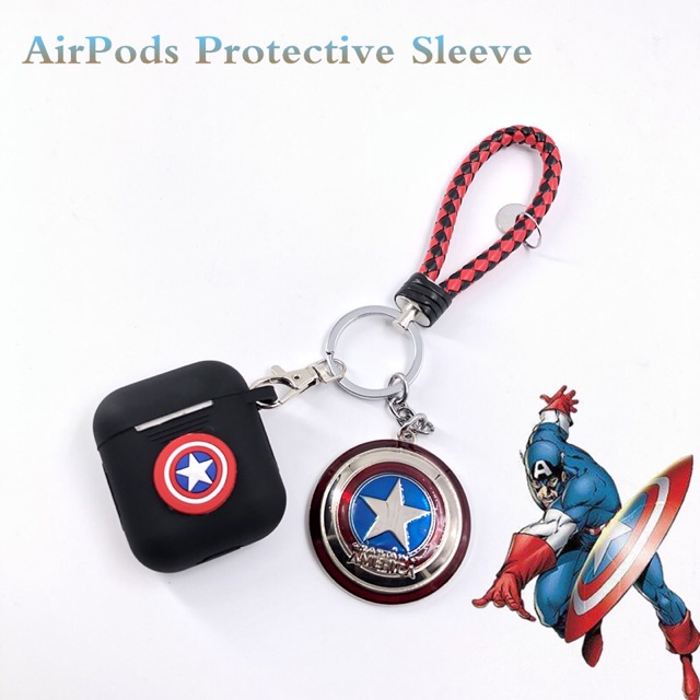 Bao / Ốp / Case Airpods silicone có Logo Marvel và Móc Khoá MS16