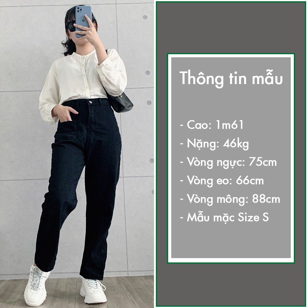 Quần jean nữ Baggy suông ống rộng 2 màu xanh đen có túi AH1503-6F7