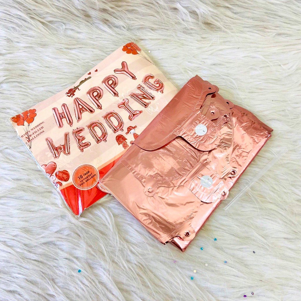 Bóng kiếng Happy Wedding trang trí đẹp dành cho tiệc kỷ niệm ngày cưới anniversay