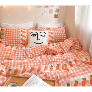 Bộ chăn ga và vỏ gối cotton poly mẫu củ cà rốt