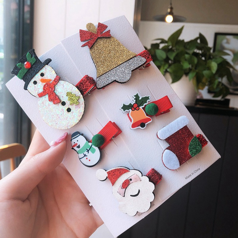 Bộ 5 Kẹp Tóc Phong Cách Giáng Sinh Đáng Yêu Cho Bé Gái