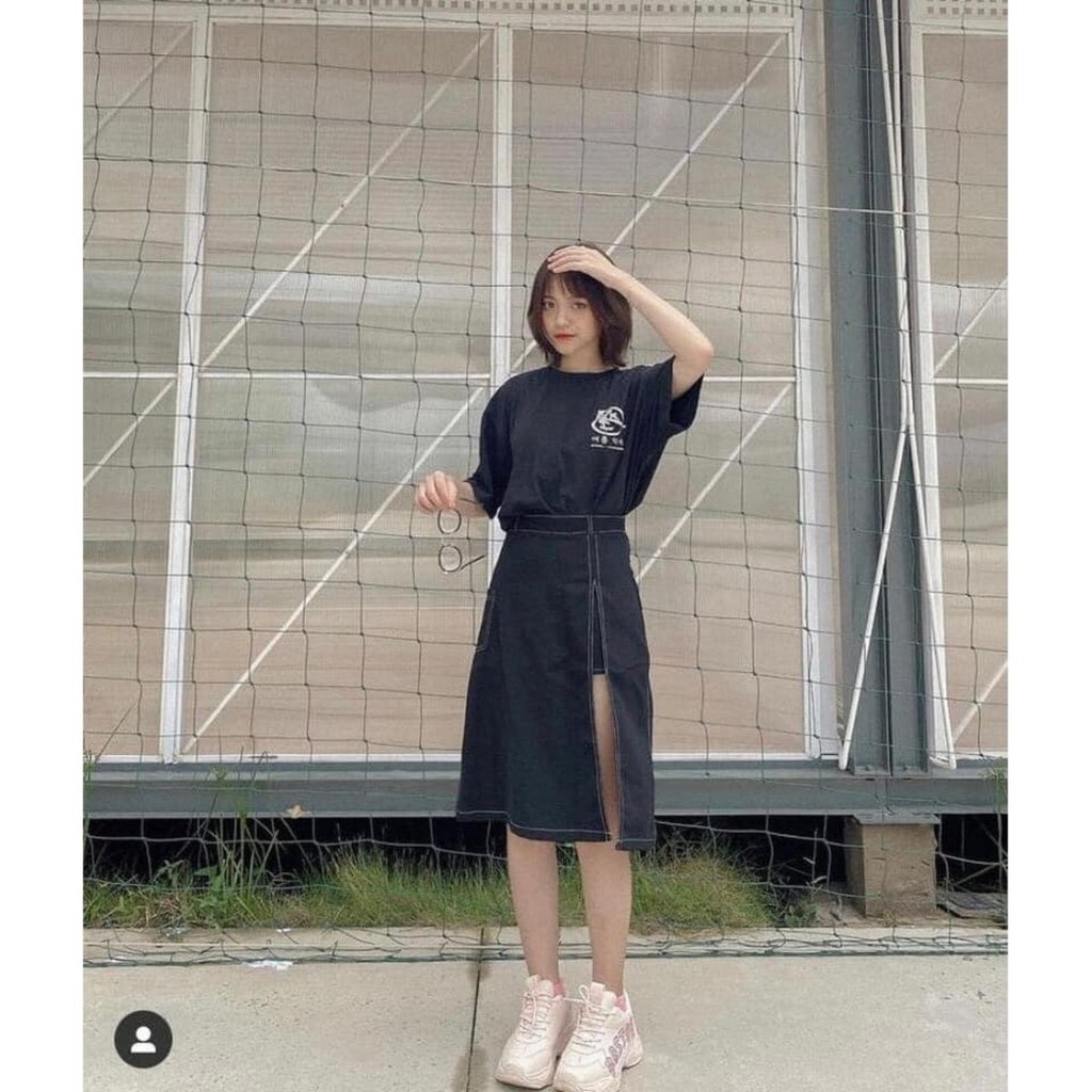 Chân váy xẻ tà trước bigsize midi chữ a ulzzang hàn quốc màu đen AnduShop | BigBuy360 - bigbuy360.vn