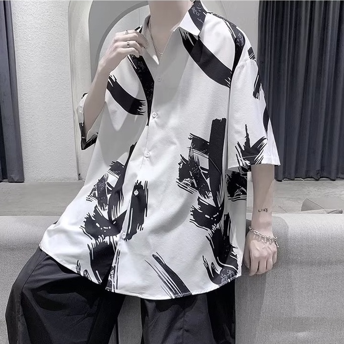 Áo Sơ Mi Lụa Tay Lửng In Họa Tiết Phong Cách Trung Hoa Thời Trang Mùa Hè Dành Cho Nam