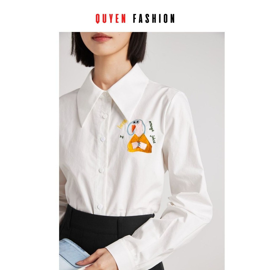 Sơ Mi Thêu LOVE CHICKEN Xinh Xắn, Áo Công Sơ Basic Quyên Fashion Thiết Kế Cổ Đức Trẻ Trung SMT004