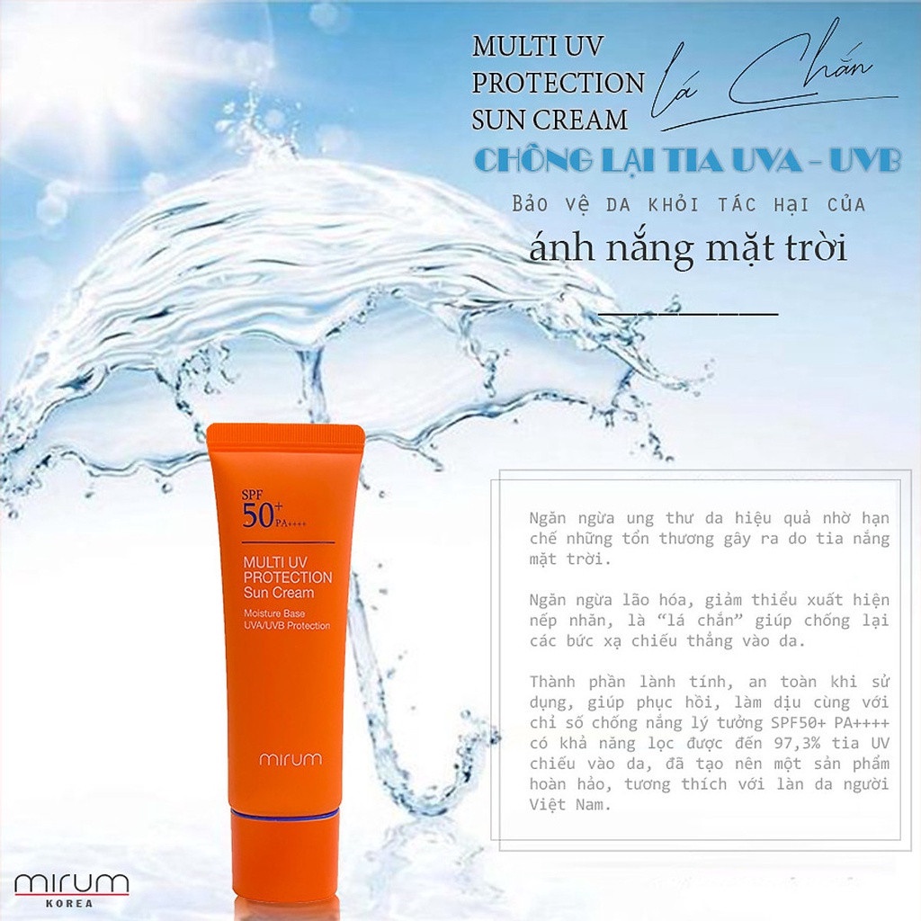 Kem chống nắng nâng tone, dưỡng trắng, ngừa lão hóa Mirum Multi UV Protetion Sun Cream SPF50+ PA++++ 50ml