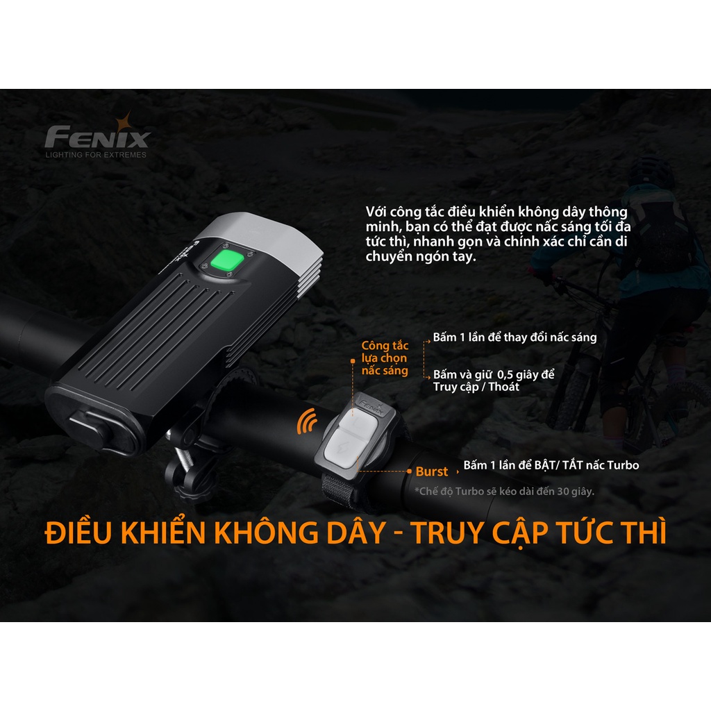 Đèn pin xe đạp FENIX BC30 V2.0 độ sáng 2200lm chiếu xa 187m sử dụng 2 pin 18650 và sạc Vapcell Q2