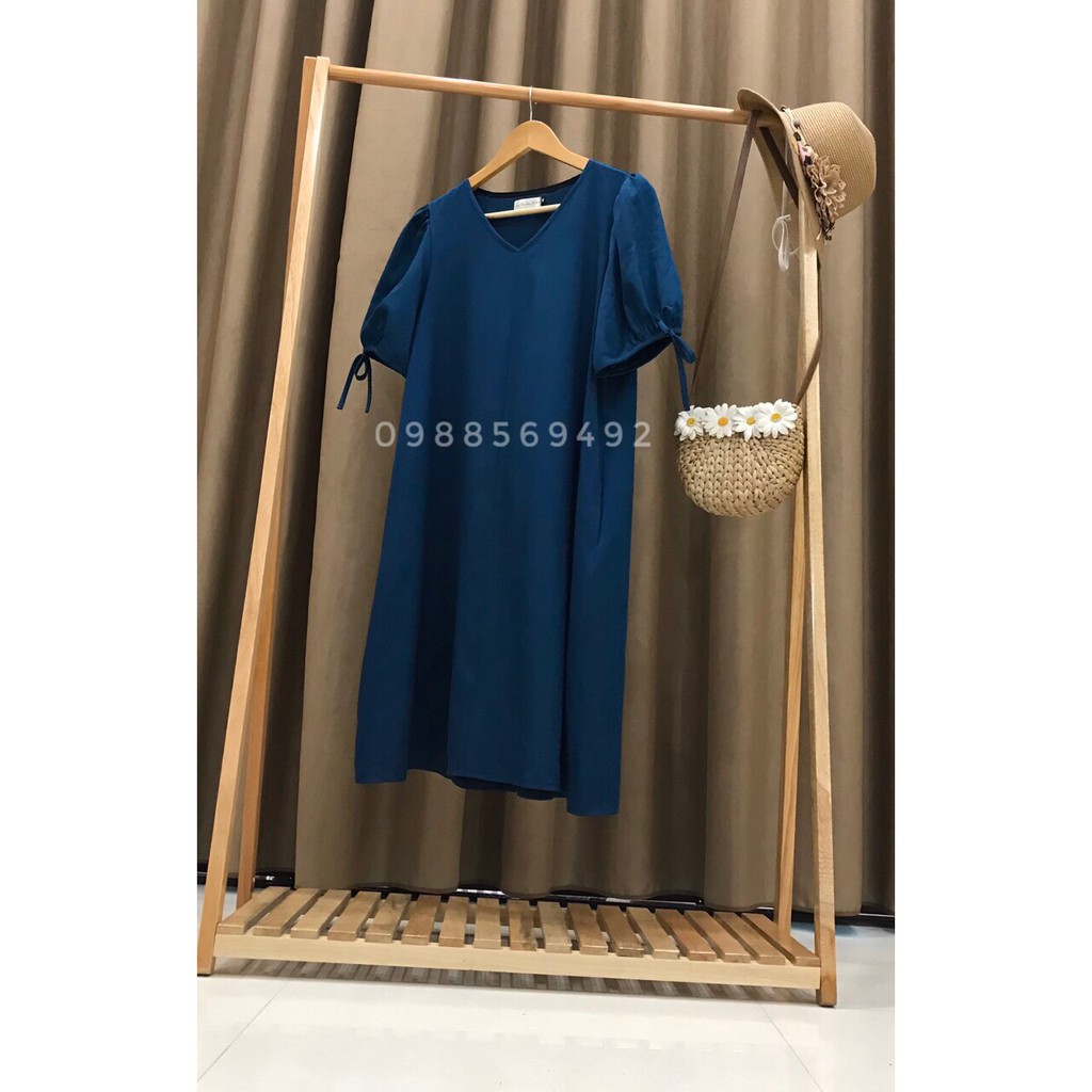 Váy bầu bigsize thiết kế GuMe Váy dáng suông cổ tim tay bo phối nơ chất vải chéo hàn cao cấp mềm mịn mặc đi làm đi chơi