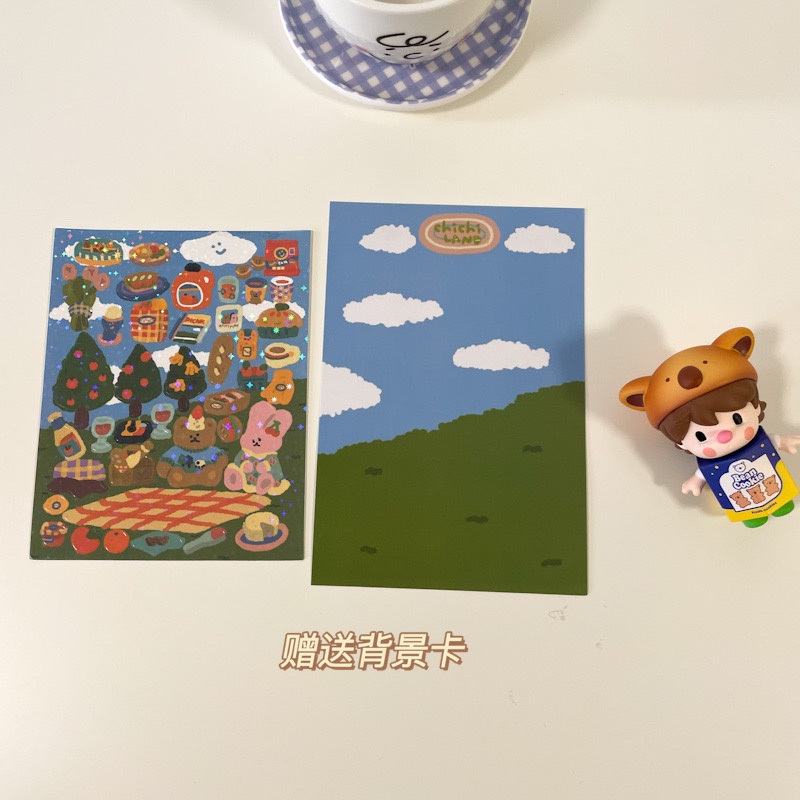 Hình dán laser họa tiết thỏ gấu retro tự trang trí sổ tay phong cảnh nhiều màu sắc đa dụng