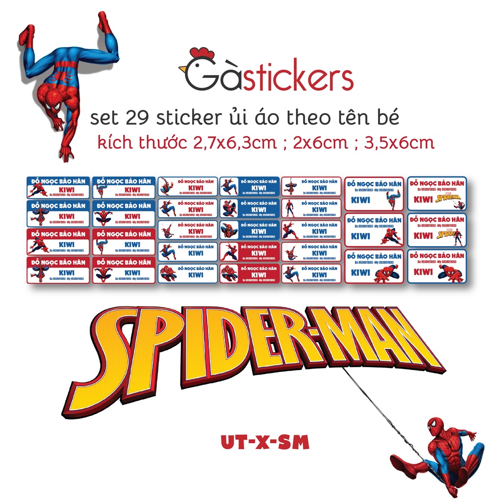 Sticker ủi áo in tên trẻ em GaStickers UT-X-SM bộ 29 miếng nhiều kích thước