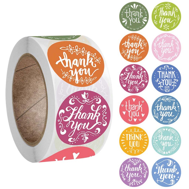 （good） 500Pcs/Roll 12 Styles Round Thank You Stickers Wedding Gift Packaging Seal Label