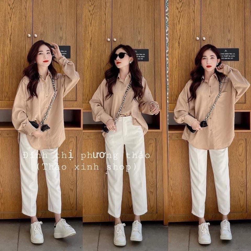 Sét Bộ Đũi Áo Sơ Mi Kèm Quần Ống Suông Full Màu Chuẩn Sịn
