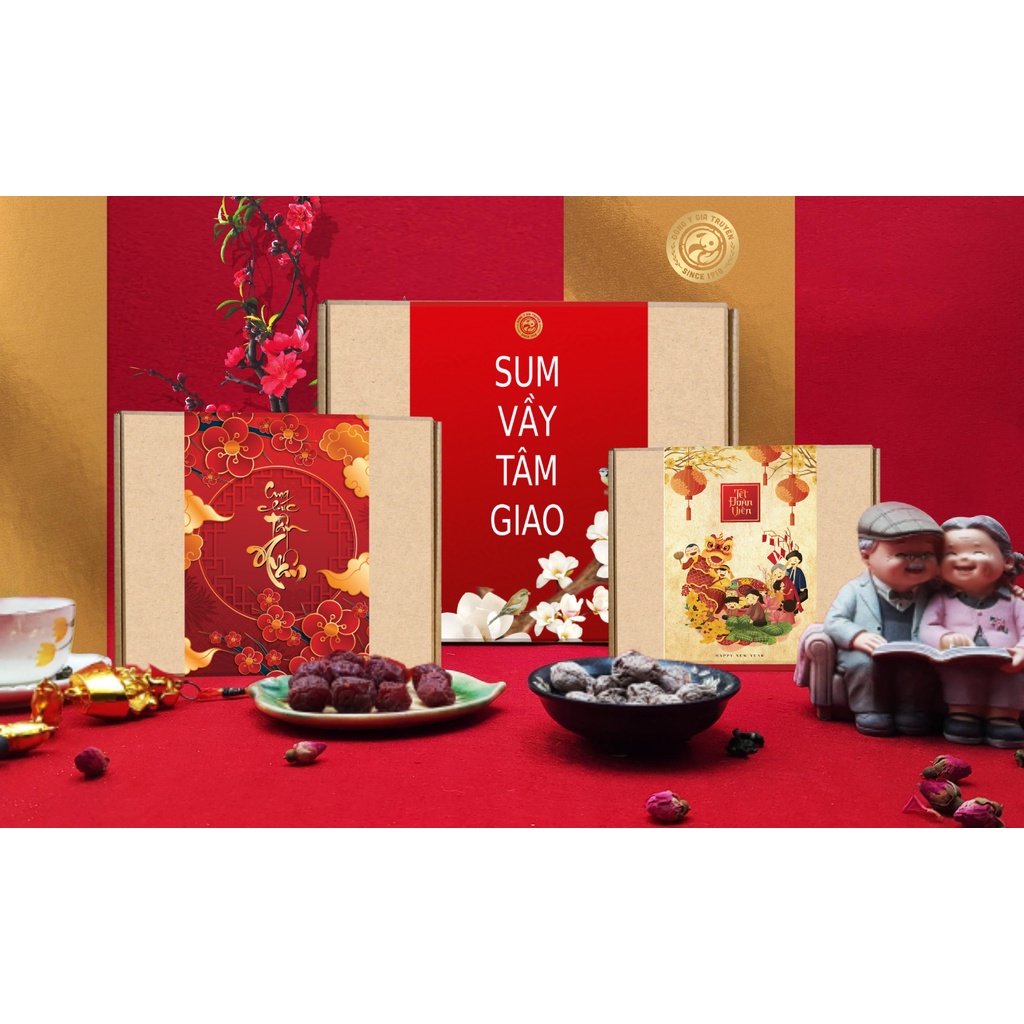 Bộ Quà Tết sức khỏe Thông Cát - Set quà Tết tự chọn gồm trà hoa, ô mai, sang trọng, ý nghĩa cho ngày Tết 2022
