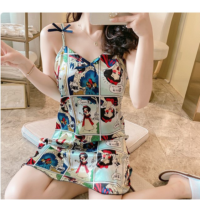 Váy ngủ lụa 2 dây dễ thương dành cho nữ mùa hè,đầm ngủ họa tiết dễ thương hàng quảng châu | BigBuy360 - bigbuy360.vn