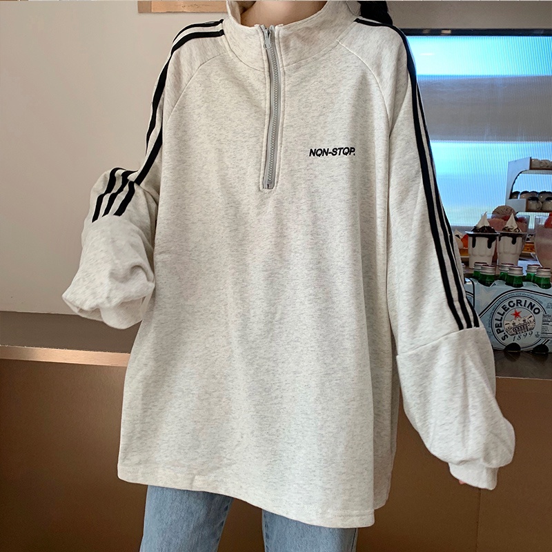 Áo Sweater NON-STOP chất nỉ Unisex Áo polo form rộng khóa kéo dài tay sọc viền Hàn Quốc - CUTE_ZOO | BigBuy360 - bigbuy360.vn