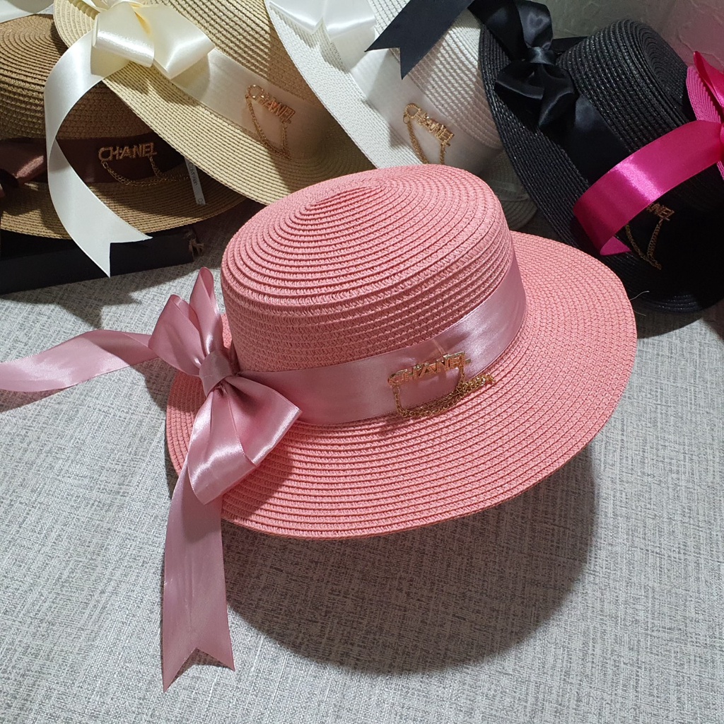 Mũ Cói đi biển đi vành nhỏ cao cấp đính nơ sang chảnh