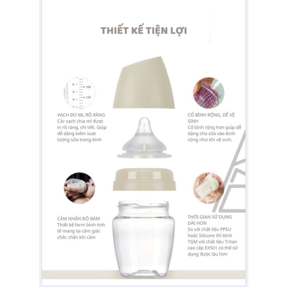 Chính hãng - Bình sữa hạt gạo TGM - núm bình siêu mềm cho bé từ sơ sinh