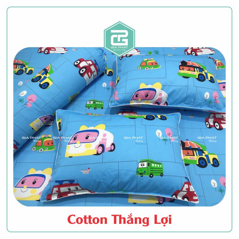Bộ ga gối Thắng Lợi {4 món}100% Cotton chuẩn logo họa tiết Xe Hơi