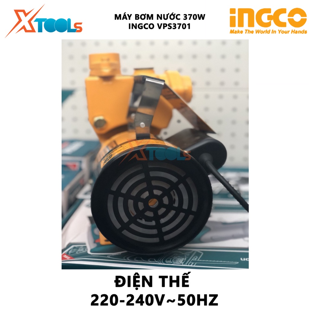 Máy bơm nước INGCO VPS3701 máy bơm tăng áp 370W (0.5HP), chiều cao bơm 32m, độ hút sâu 8m, mô tơ dây đồng tăng áp lực đư