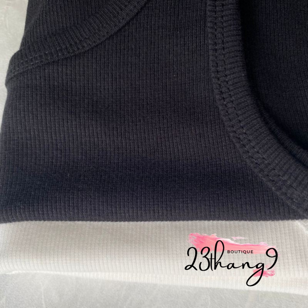 Áo ba lỗ nữ áo croptop màu đen màu trắng chất liệu thun gân cao cấp phong cách mùa hè năng động đi chơi đi biển 23thang9