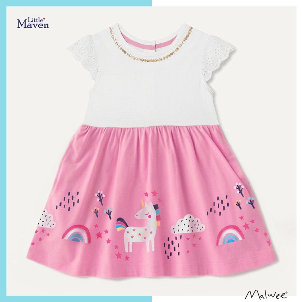 Váy trắng chân hồng pony cầu vồng LMS1195 cho bé gái 2-8 tuổi Mẫu mới 2022 - Little Maven Official Store