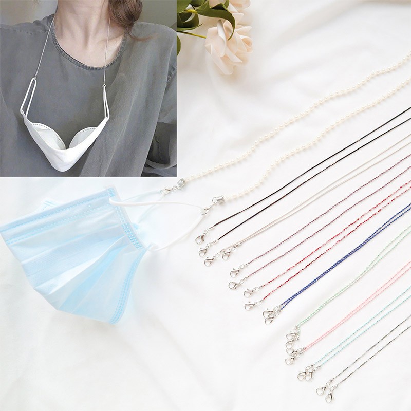 Dây gán khẩu trang/mắt kính đeo cổ 65cm chống thất lạc phối ngọc trai bằng acrylic tiện lợi