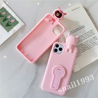 Ốp điện thoại màu hồng trơn có chú gấu nhỏ kèm giá đỡ tiện lợi cho IPhone 11 Pro Max X XS XR XSMax 8 7 6 6s Plus
